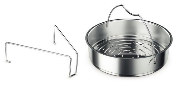 Dreibein und Siebeinsatz für einen Schnellkochtopf von Fissler